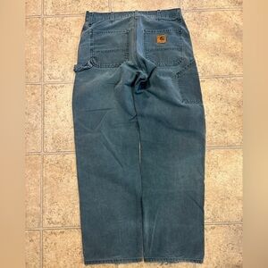 Vintage 1998 Carhartt B12 HTG Hunter Green/Turquoise Dungaree Work Pants 36x34
